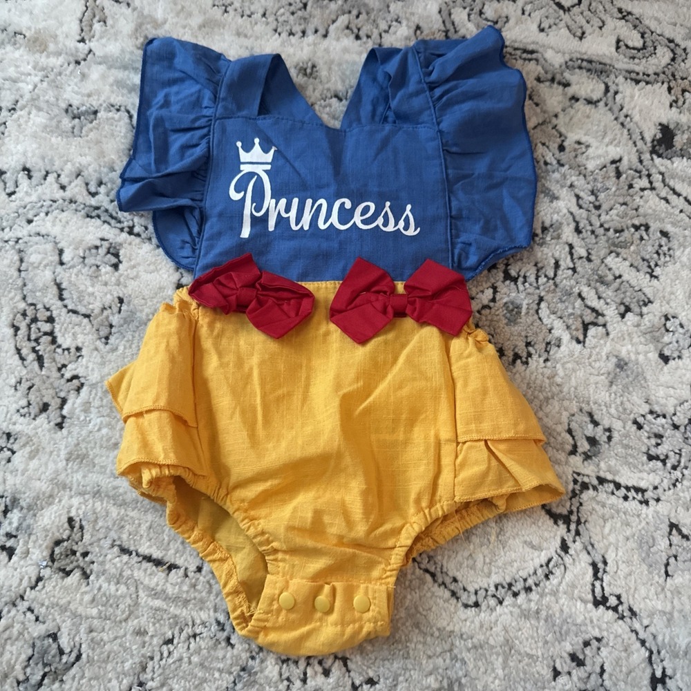 Disney Baby Snow White Princess Romper Costume Cotton 3-6 M Blue Yellow Red NWOT